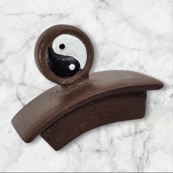 Yin Yang Brown Ceramic Decorative Teapot Figurine Black & White Tao Symbol 7.5" - Picture 8 of 11